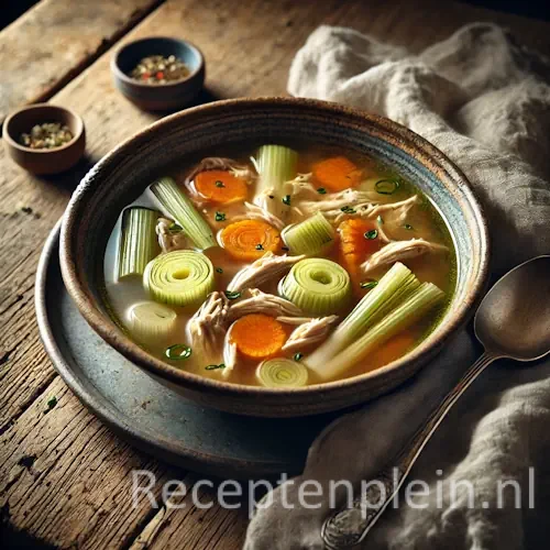 Kippensoep van Astrid Veltman v3 op rustieke houten tafel