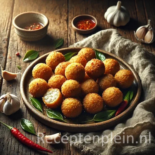 Thaise visballetjes recept krokant gefrituurd op een rustieke houten tafel