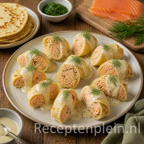 Gestoomde zalmflensjes recept met mosterdsaus op een rustieke houten tafel