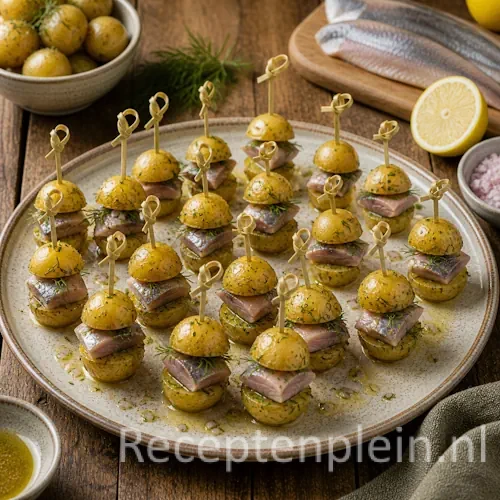 Gevulde krieltjes met haring recept op een rustieke houten tafel