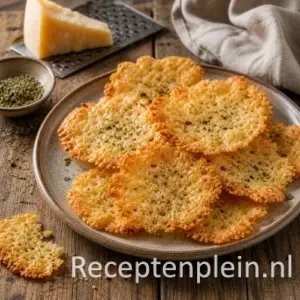 Kaaskletskopjes recept krokant gebakken op een rustieke houten tafel