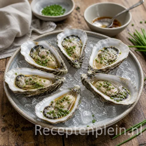 Oesters in bieslookvinaigrette recept op een rustieke houten tafel