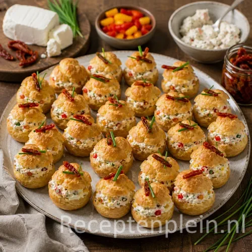 Soesjes geitenkaas recept op een rustieke houten tafel