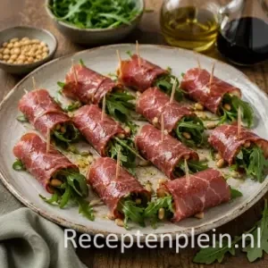 Seccata rolletjes recept op een rustieke houten tafel