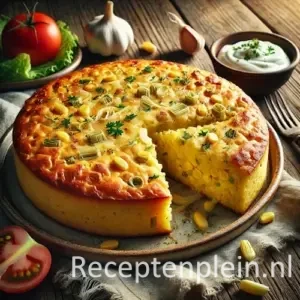 Albanese maïskoek recept met kaas op een rustieke houten tafel