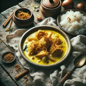Opor Ayam op rustieke houten tafel