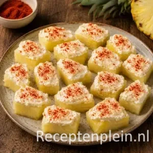 Ananas met Smeerkaas op een rustieke houten tafel