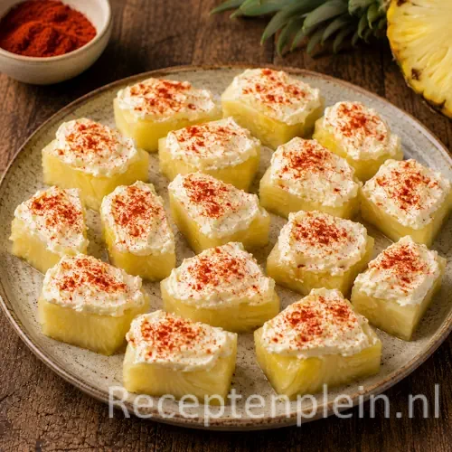 Ananas met Smeerkaas op een rustieke houten tafel