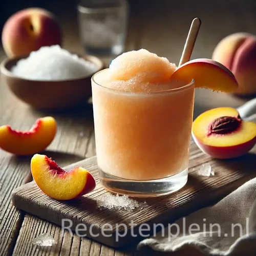 Frozen Peach op een rustieke houten tafel.