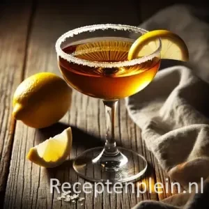 Sidecar cocktail op een rustieke houten tafel.