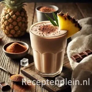 tropicana mocktail op een rustieke houten tafel.