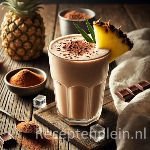 tropicana mocktail op een rustieke houten tafel.