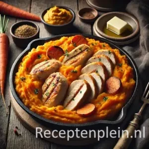Wortelen stamppot met kip filet