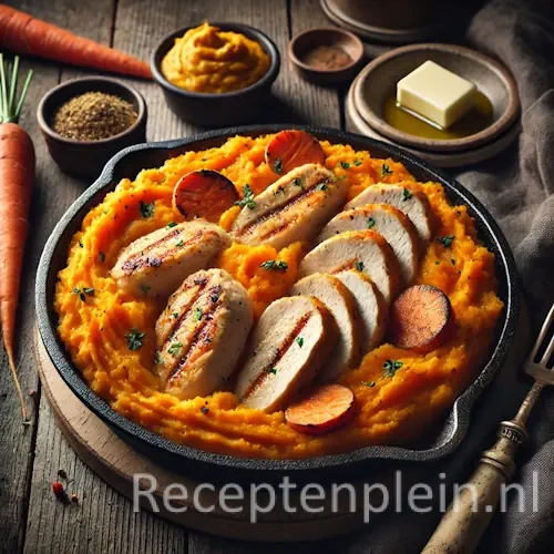 Wortelen stamppot met kip filet