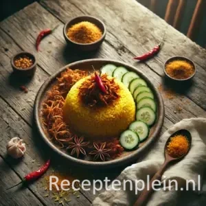 Nasi koening met tjotjo ajam op rustieke houten tafel 🍚