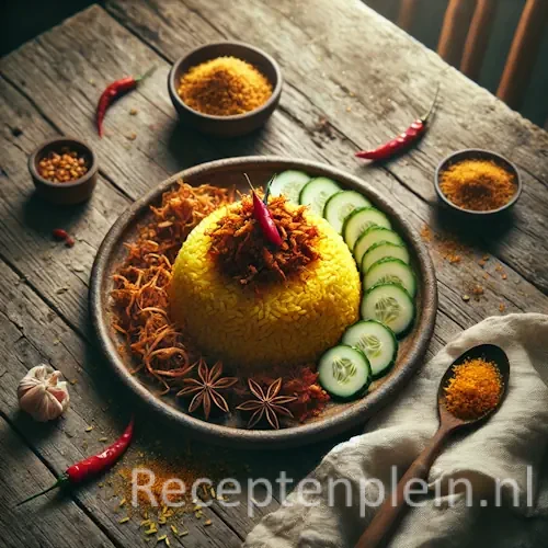 Nasi koening met tjotjo ajam op rustieke houten tafel 🍚
