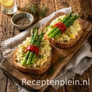 Tijgerbrood met eiersalade op rustieke houten tafel