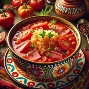 Hartige Tomatenbouillon met Zuurkool en Coburger Ham