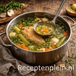 Een rijke, heldere kippenbouillon getrokken van kip, wortel, ui, bleekselderij en verse kruiden. Langzaam gesudderd voor maximale smaak, perfect als basis voor soepen, sauzen of om zo te drinken als verwarmende comfortsoep.