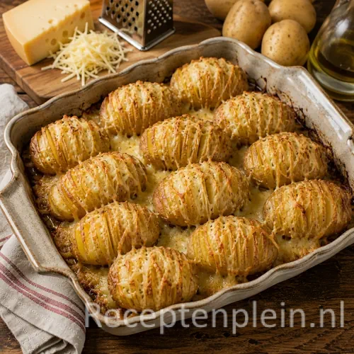 Aardappel Gruyère recept op een rustieke houten tafel