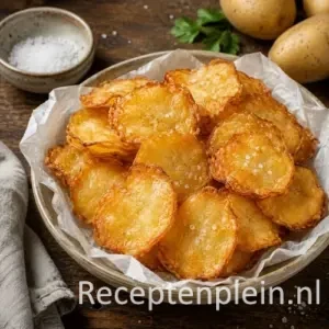 Aardappel soufflés recept op een rustieke houten tafel