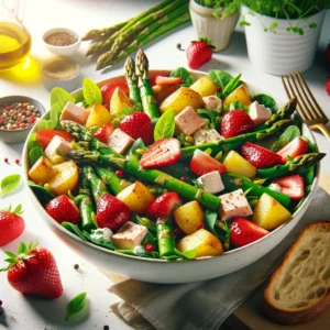 Aspergesalade met Krieltjes, Aardbeien en Gerookte Kip