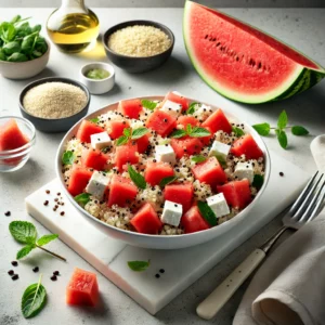 Frisse Quinoa Salade met Watermeloen en Geitenkaas