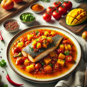 Indonesische Vis met Pittige Tomaten-Mango Saus