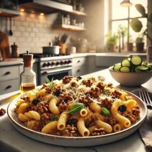 Macaroni met Walnoten Rozijnen en Kruidenmix