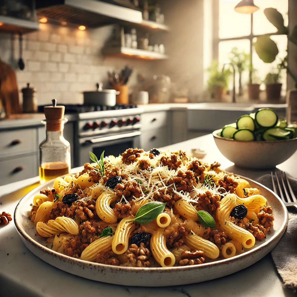 Macaroni met Walnoten Rozijnen en Kruidenmix