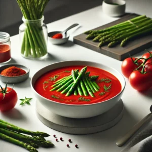 Pittige Tomatensoep met Rode Curry en Groene Asperges