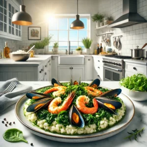 Risotto met Spinazie, Knoflookgarnalen en Mosselen
