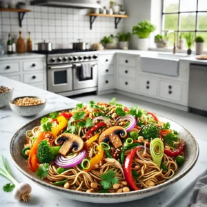 Roerbakgroente met Noedels en Miso-Chilisaus