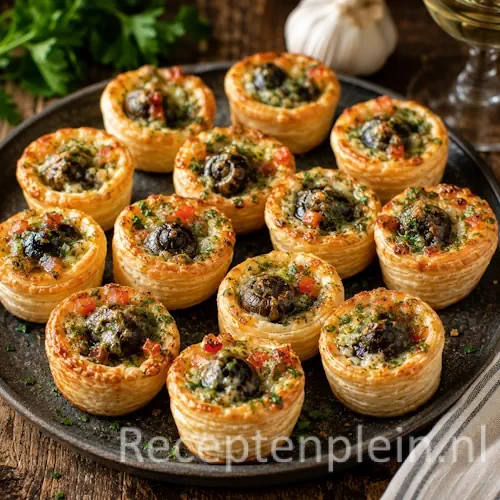 Slakjes in Pasteibakjes op een rustieke houten tafel