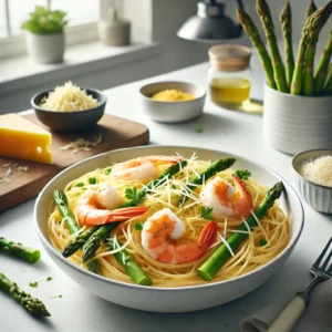 Spaghetti met Asperges en Garnalen in Kaassaus