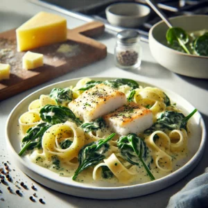 tagliatelle met Roquefort, Spinazie en Kabeljauw