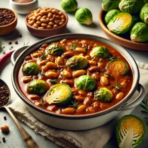Vegetarische Stoofschotel met Spruiten en Bruine Bonen