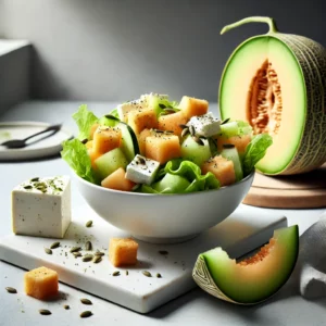 Verfrissende Meloensalade met Feta en Croutons