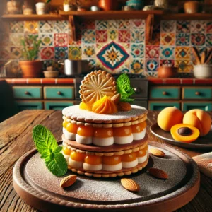 Dacquoise Koek met Abrikozen Bavarois en Chocolade Ganache