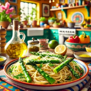 Frisse Spaghettini met Asperges en Citroenrucola