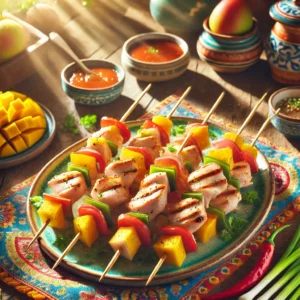 Gerookte Kipfilet Spiesjes met Mango en Lente-ui