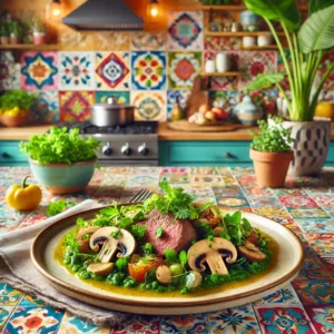 Kalfsfricandeau met Paddenstoelenragout en Verse Kruiden