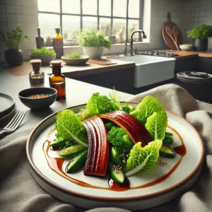 Kruidenmousse met Gelakte Gerookte Paling en Gemengde Salade