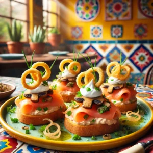 Luxe Crostini met Gerookte Zalm, Champignonmengsel en Romige Bieslookroom
