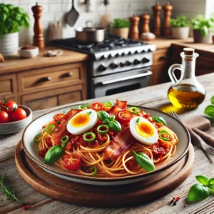 Spaghetti met Bacon en Gepocheerde Eieren
