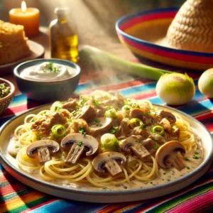 Spaghetti met Champignonroomsaus en Shoarmavlees