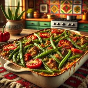 Sperziebonenschotel met Vlees en Tomaten