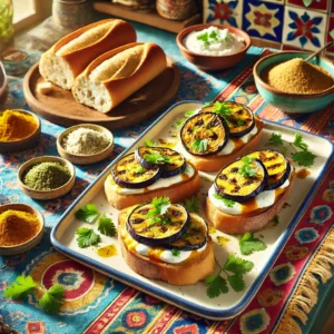 Stokbrood met Aubergine en Indiaas Gekruide Kwark