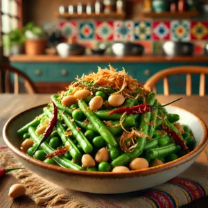 Thaise Sperziebonensalade met Vissaus en Pinda's