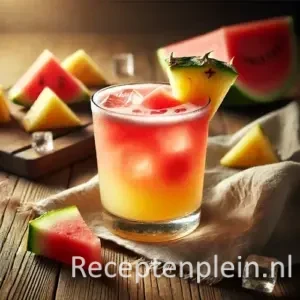 zomerse fruitmix mocktail op een rustieke houten tafel.